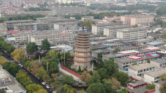 河北石家庄开元寺古塔航拍 视频