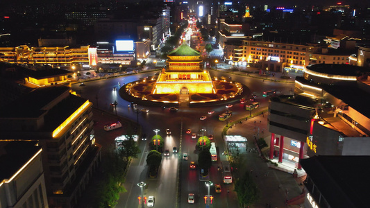 航拍西安钟楼夜景视频