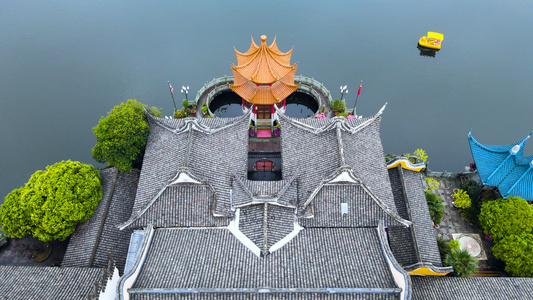 宁波市区5A景区月湖内佛教居士林景点航拍4K视频