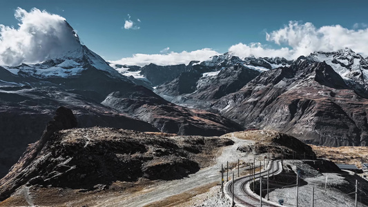 瑞士阿尔卑斯山马特洪峰自然风光航拍延时摄影视频