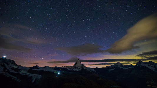 瑞士阿尔卑斯山自然风光星空日转夜延时摄影视频
