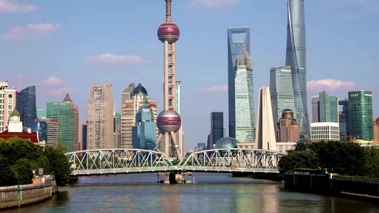 上海陆家嘴金融区城市天际线风光延时视频