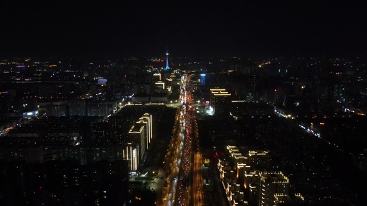 航拍郑州城市夜景交通视频