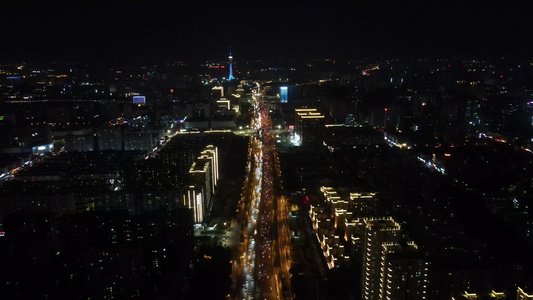 航拍郑州城市夜景交通视频