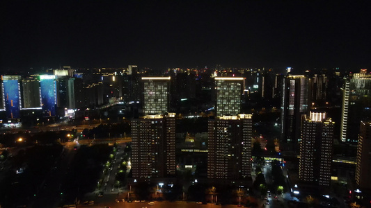 航拍郑州城市夜景交通视频