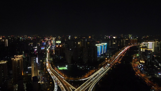 航拍郑州城市夜景交通视频