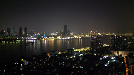 航拍湖北武汉城市夜景  视频