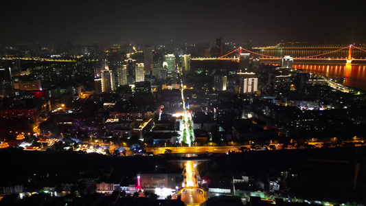 航拍湖北武汉城市夜景  视频