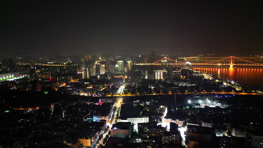 航拍湖北武汉城市夜景  视频
