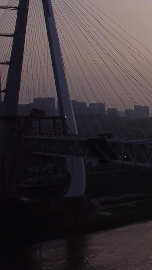 航拍重庆黄昏建设桥梁素材货运码头29秒视频