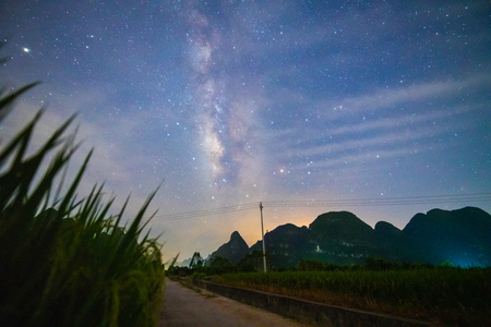 稻田小路上的星空延时[稻茬]视频