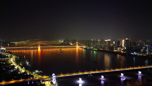 航拍湖北武汉城市夜景  视频