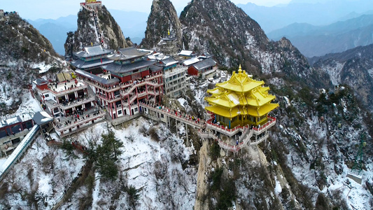 洛阳栾川老君山雪景4K航拍视频