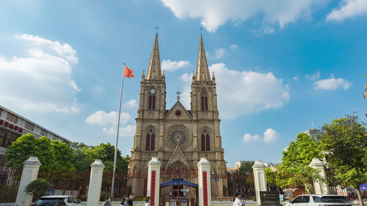广州石室圣心大教堂延时风光视频