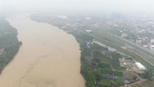 航拍汛期洪水暴发视频