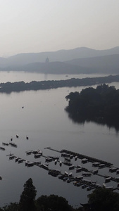 航拍杭州西湖清晨风景视频