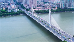 4k高清航拍广州海印大桥城市交通65秒视频