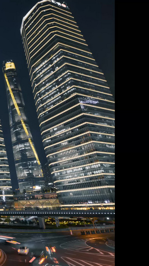 上海浦东陆家嘴夜景灯光车轨延时现代建筑15秒视频