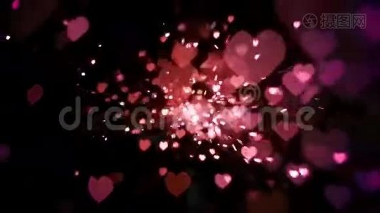 粉红的心纸屑和火花视频