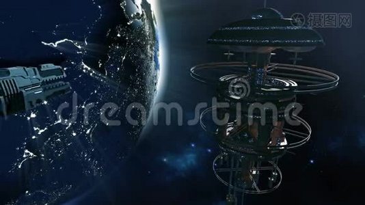 太空船接近未来空间站4K视频