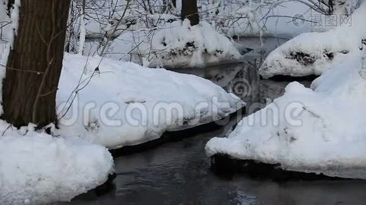 冬天蜿蜒的小溪视频
