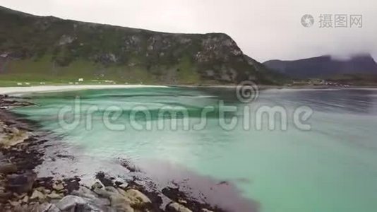 挪威美丽海滩令人惊叹的鸟瞰图视频