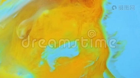 流体艺术丙烯酸纹理。 用液体波抽象绘制.. 具有流体效应的现代艺术品。 混合漆流视频