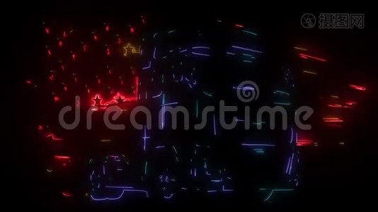 一辆照亮霓虹灯风格的卡车的数字动画视频