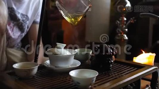 茶道，品热茶，绿茶视频