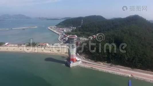 韩国，亚洲，Jeonnam，Saemangeum Seawall航空景观视频