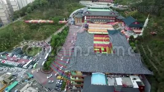 亚洲釜山三光萨佛寺莲花灯节鸟瞰图视频