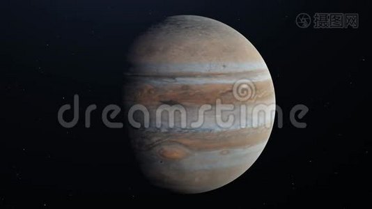 太空中的木星在旋转和漂移，背景中的恒星-4K视频