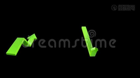 动画3D绿色箭头指向屏幕上的黑色背景。视频