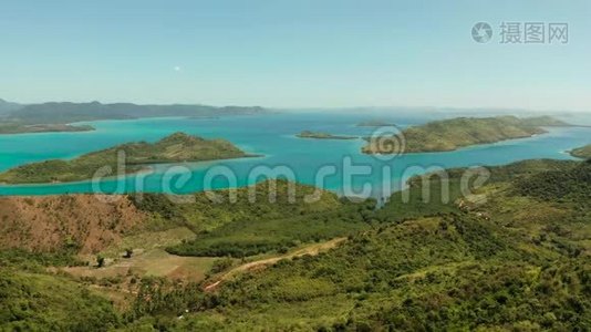 带热带岛屿和泻湖的海景，菲律宾，巴拉望视频