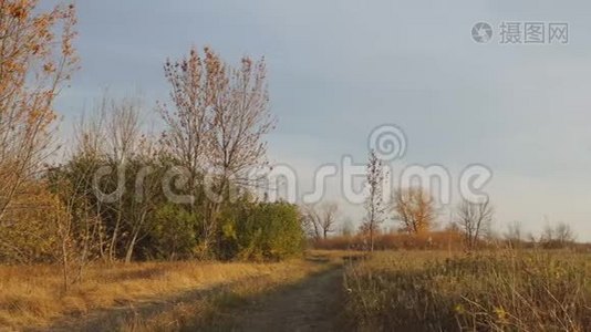 秋日的乡村道路，多云的天空视频