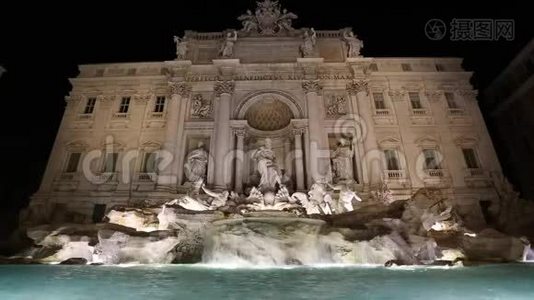 Trevi喷泉，Fontana di Trevi，夜间，意大利罗马视频