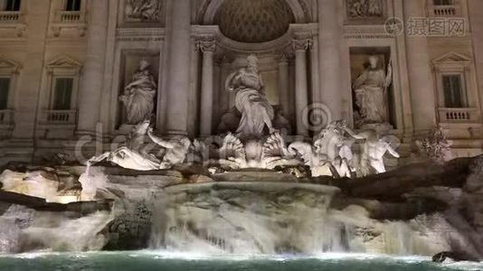 Trevi喷泉，Fontana di Trevi，夜间，意大利罗马视频