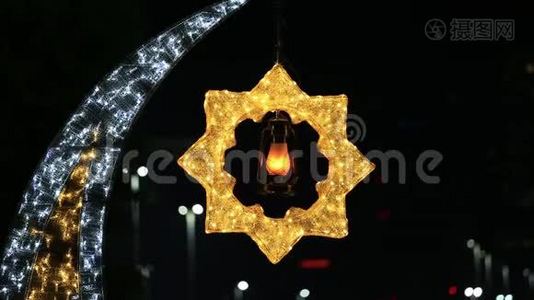 斋月和开斋节对称装饰，庆祝斋月和开斋节在阿布扎比，阿联酋视频
