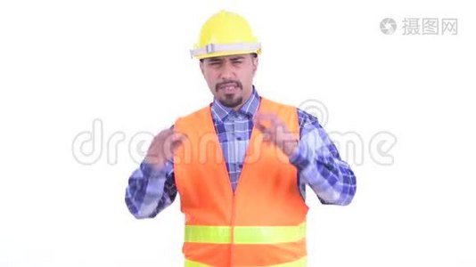一位满脸胡须的波斯建筑工人头痛视频