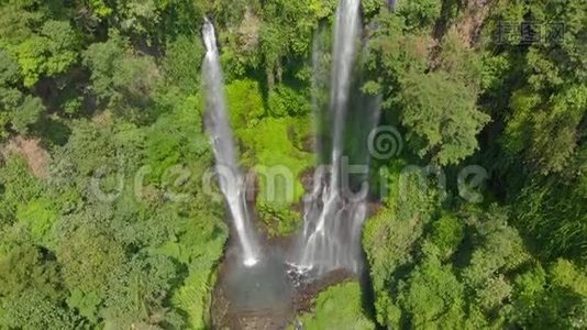 巴厘岛最大的瀑布的空中拍摄-塞库普尔瀑布。 旅游巴厘岛概念..视频