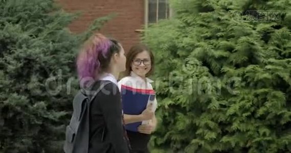 女老师和女青少年高中生散步视频