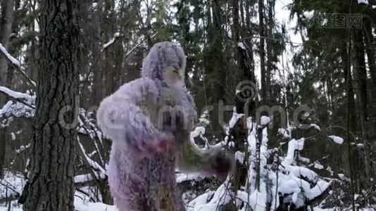 冬林中的雪人童话人物.. 高清录像。视频