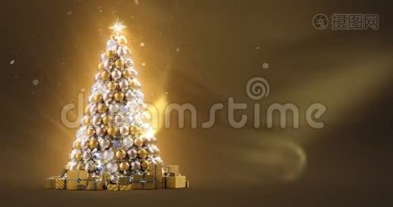 金色的圣诞树。 4K无缝环视频