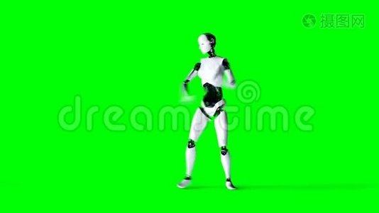 未来派人形女性机器人在跳舞。 真实的运动和反射。 4K绿屏镜头..视频