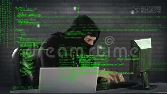 黑客在两台电脑上打字视频