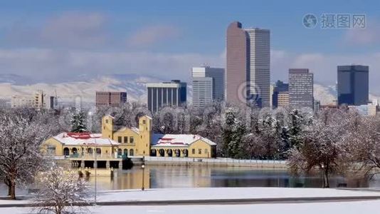 丹佛冬季天际线雪景缩小视频
