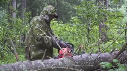 人砍树电锯.视频