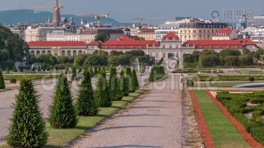 贝维德雷宫与美丽的花圃时间流逝，维也纳奥地利视频