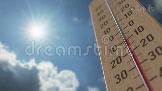 室外温度计达到20°C. 天气预报相关三维动画视频