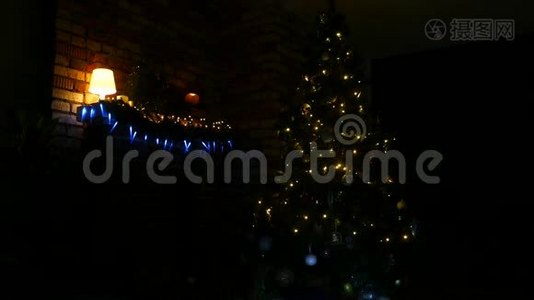 彩灯在圣诞树上滑动视频